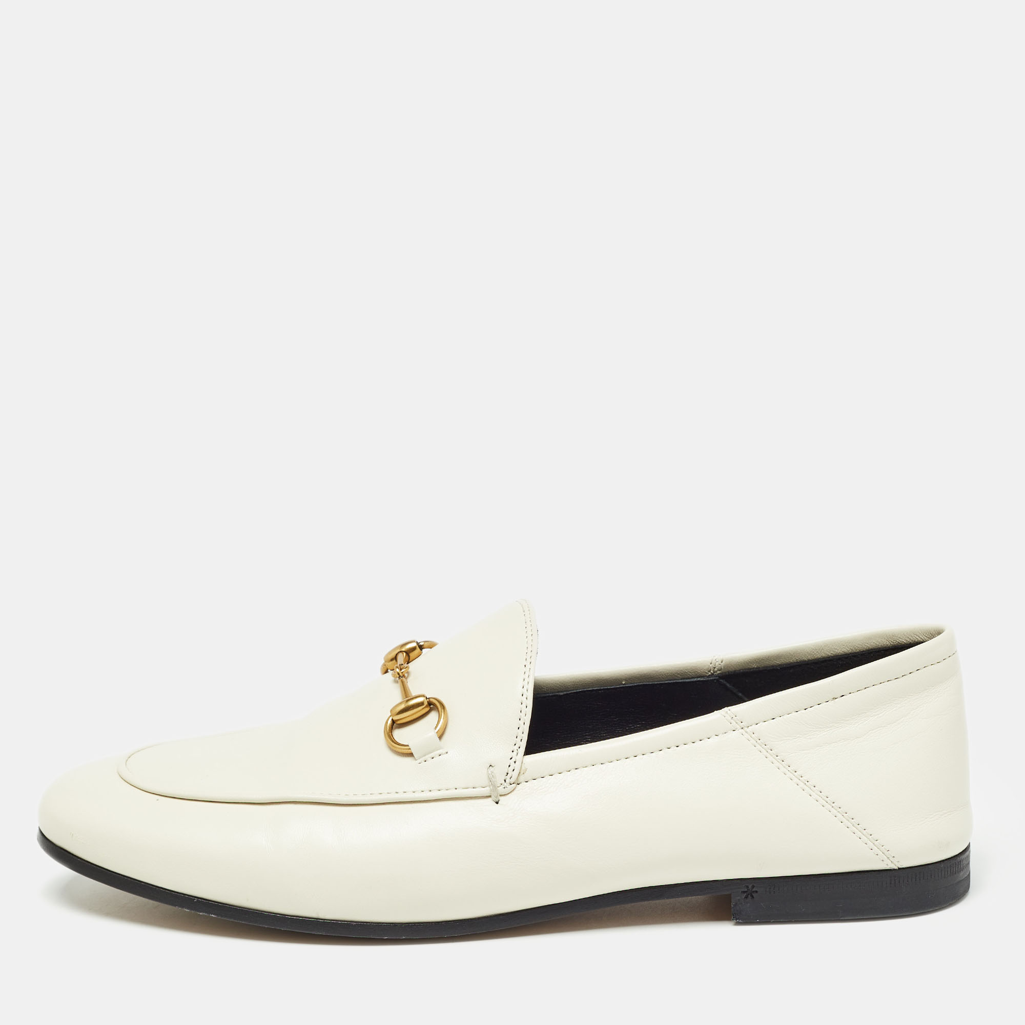 Pre-owned Gucci Cream Leather Jordaan Loafers Size 40
