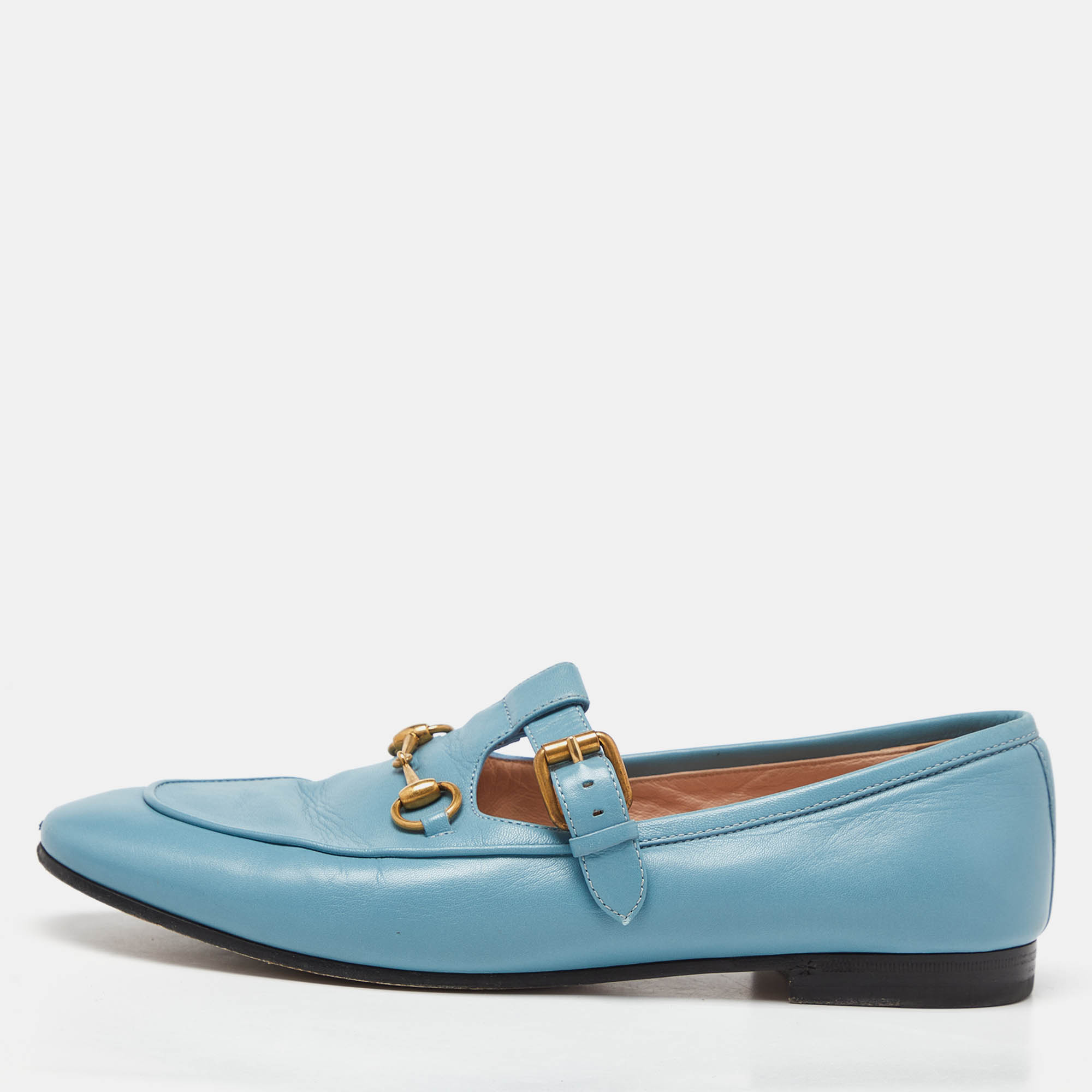 

Gucci Blue Leather Horsebit T-Bar Loafers Size