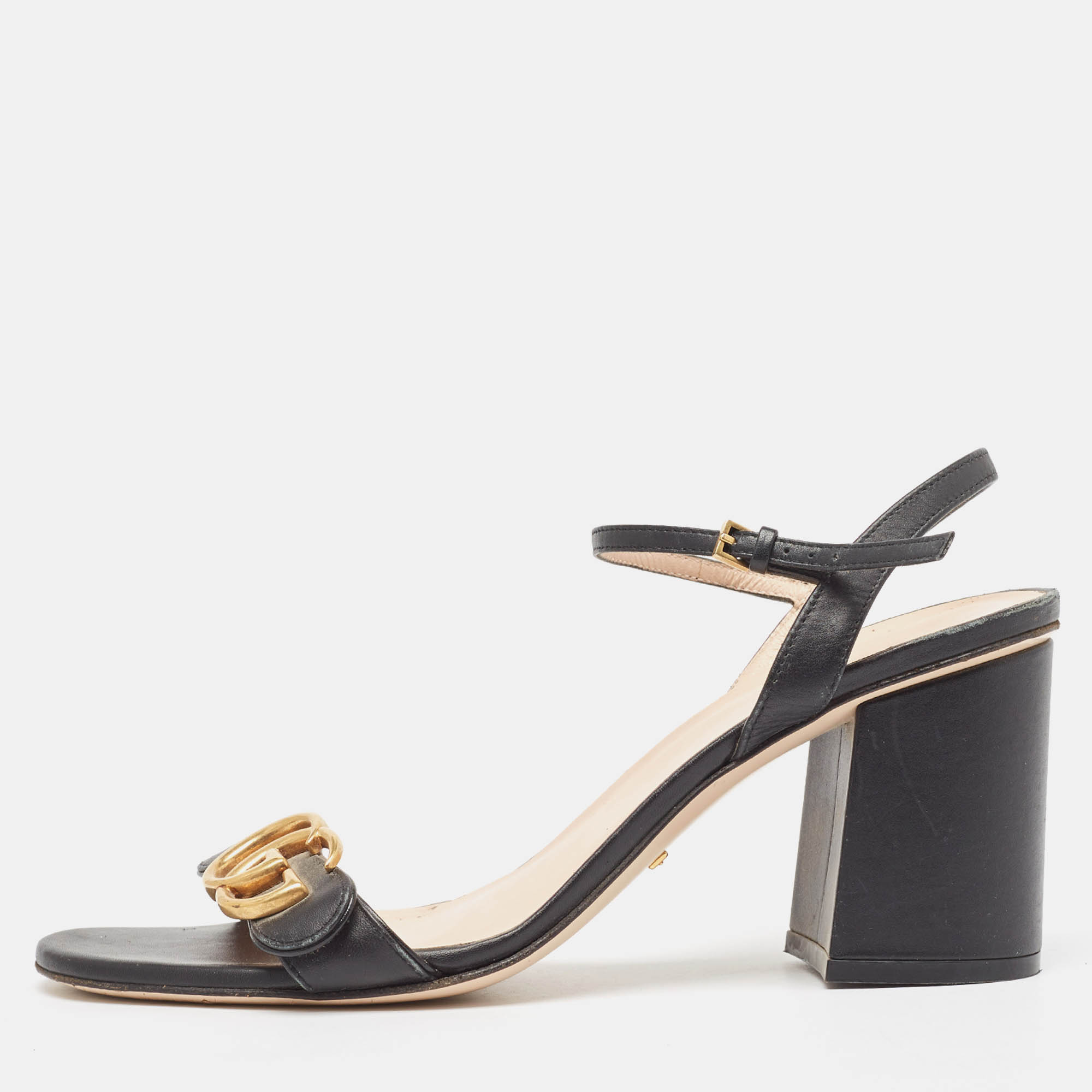 

Gucci Black Leather GG Marmont Ankle Strap Sandals Size