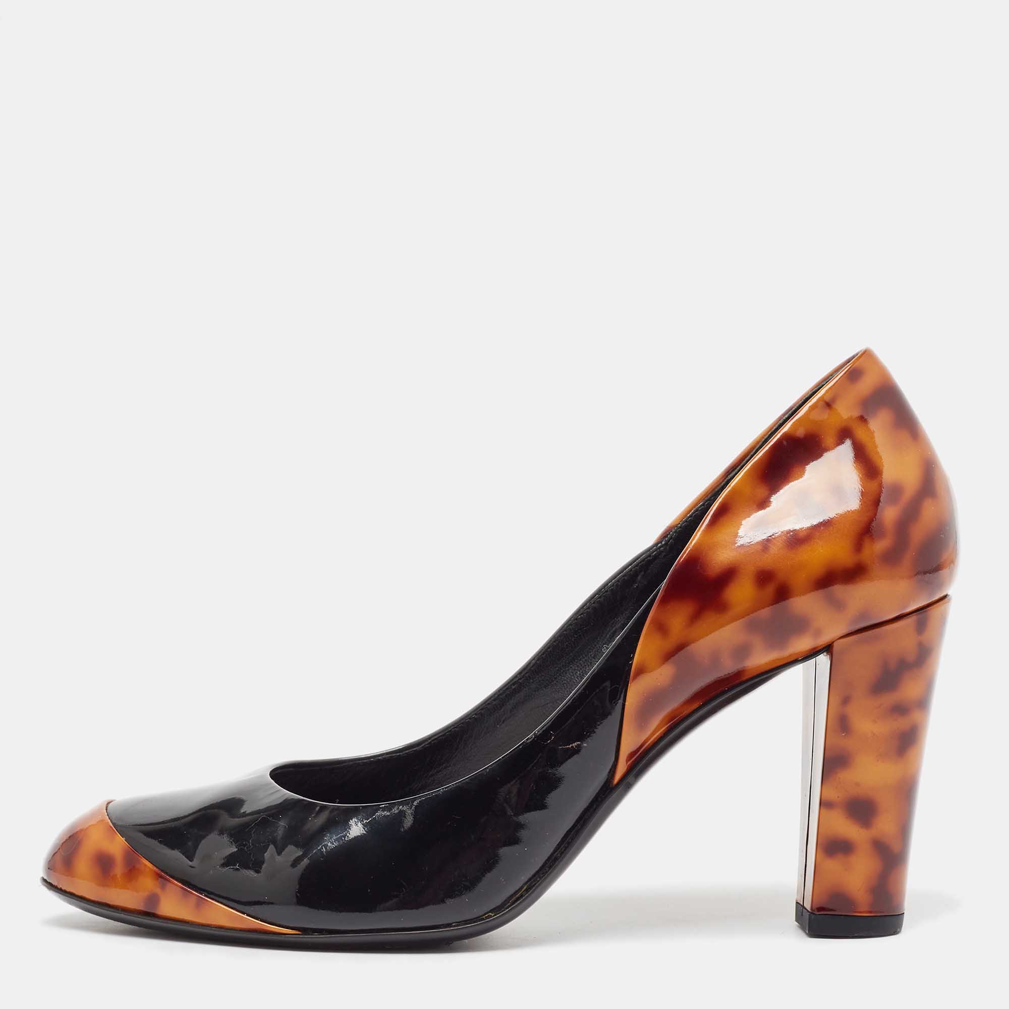 

Gucci Black/Brown Tortoise Patent Leather Round Toe Pumps Size