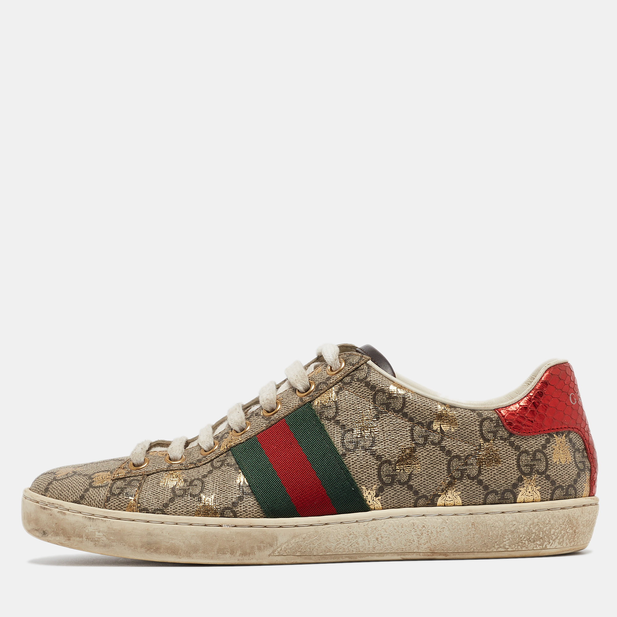 

Gucci Beige/Brown GG Supreme Canvas Bee Ace Sneakers Size
