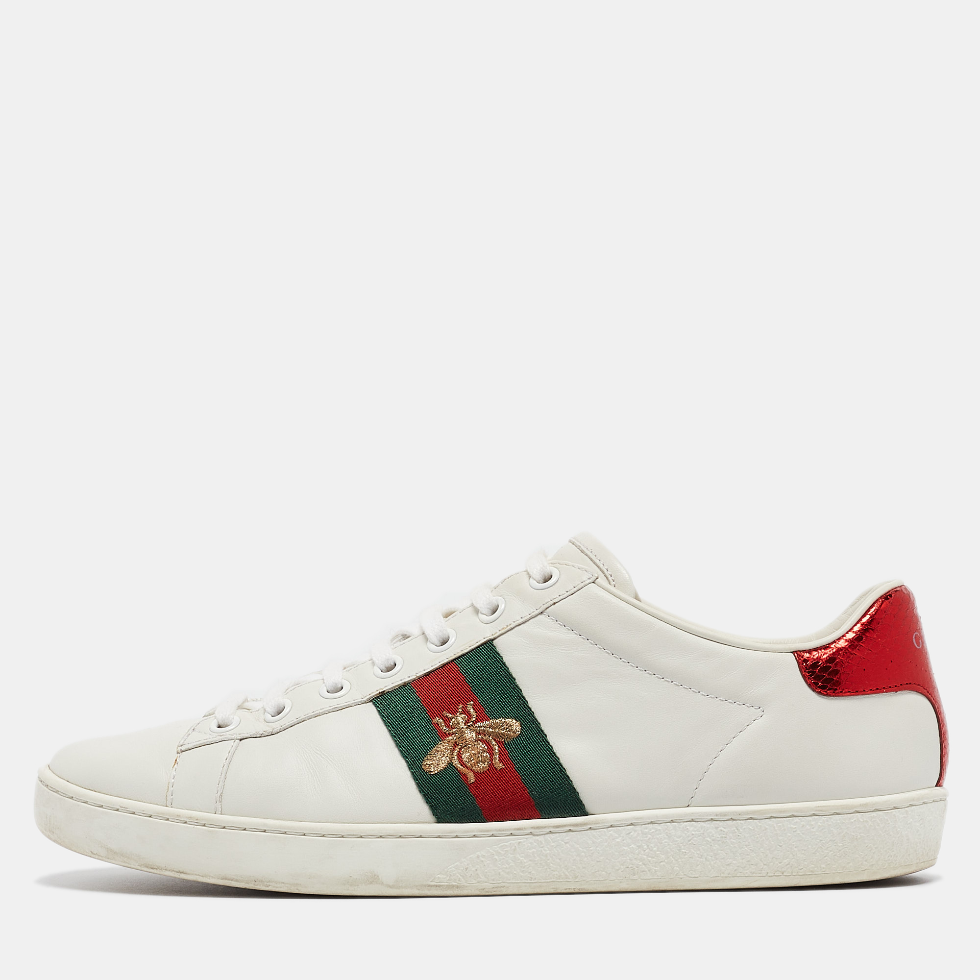 

Gucci White Leather Bee Embroidered Ace Sneakers Size