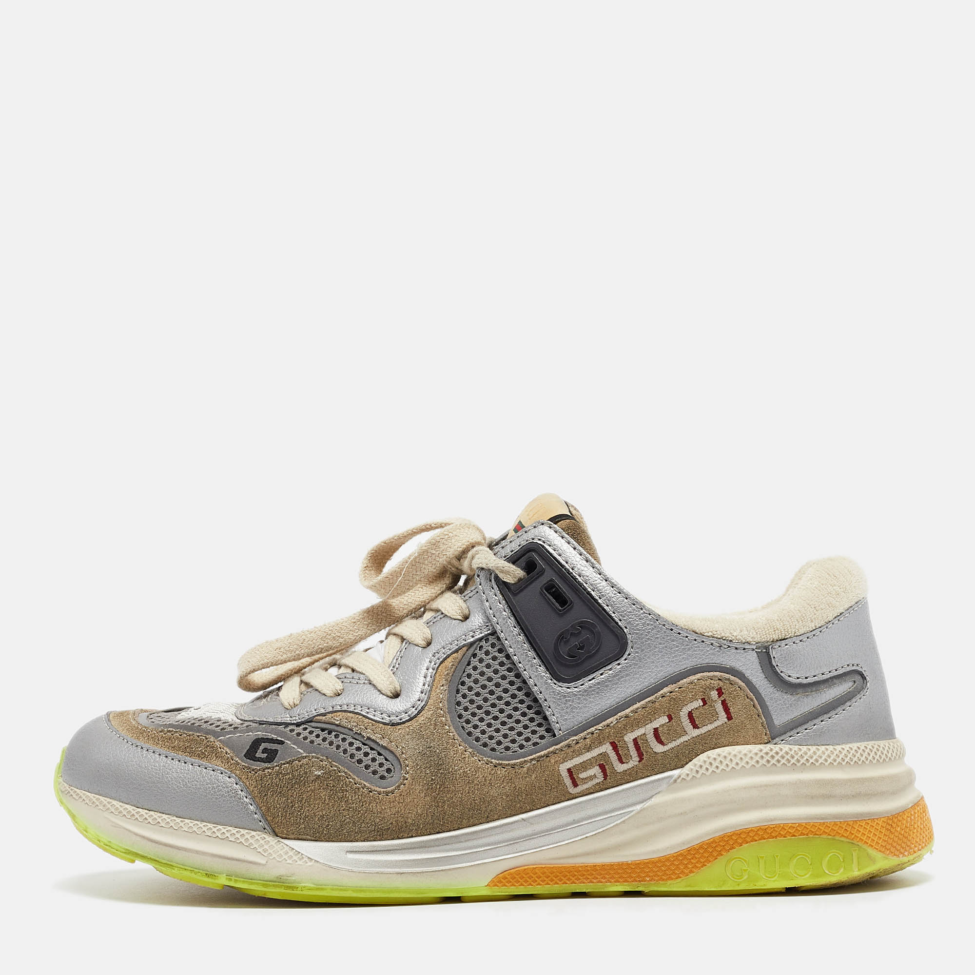 

Gucci Grey/Beige Suede and Mesh Ultrapace Sneakers Size