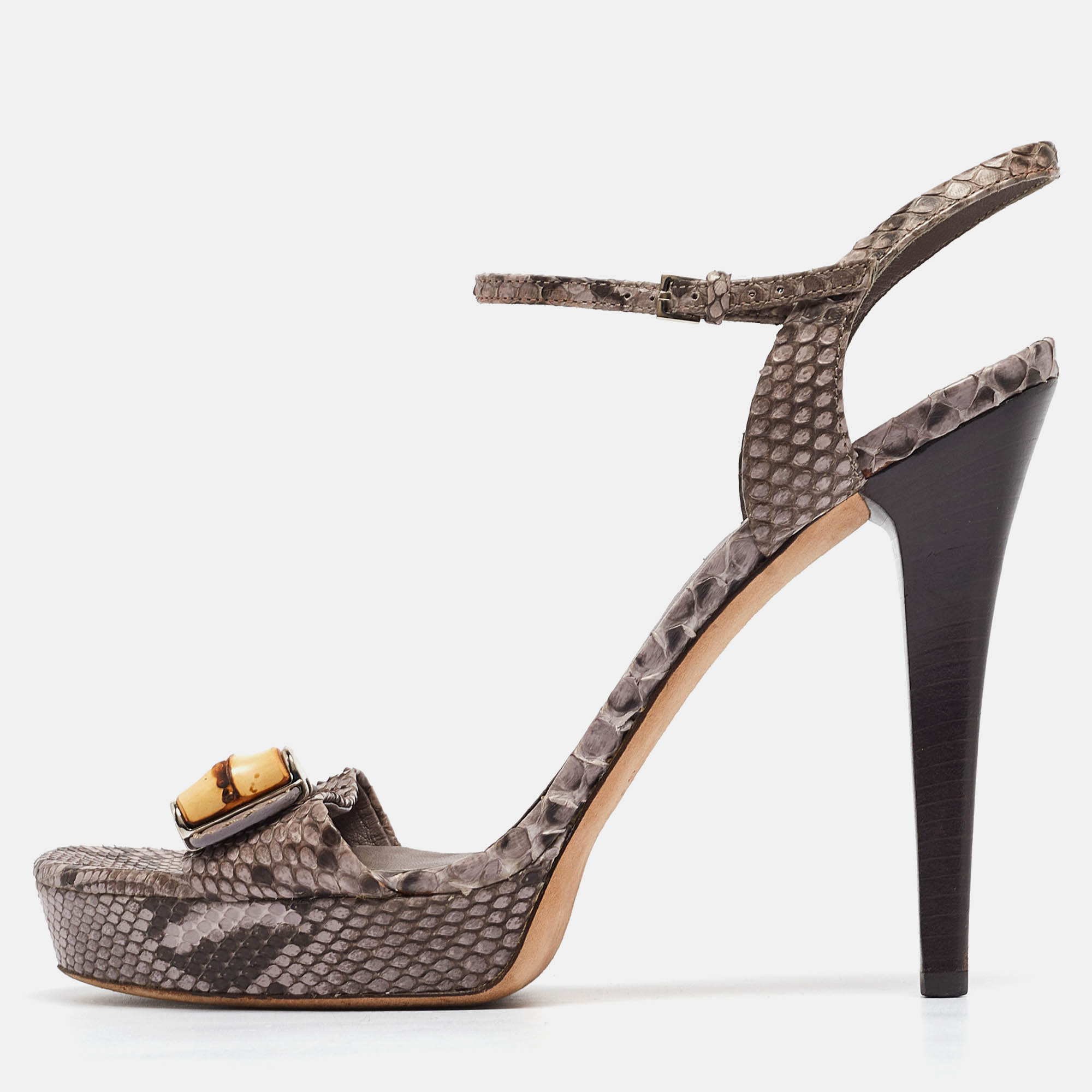 

Gucci Grey Python Leather Bamboo Platform Ankle Strap Sandals Size