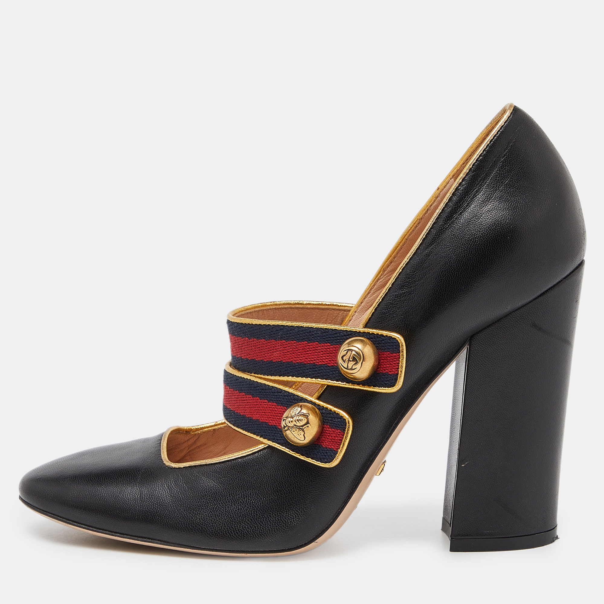 

Gucci Black Leather Carly Mary Jane Pumps Size