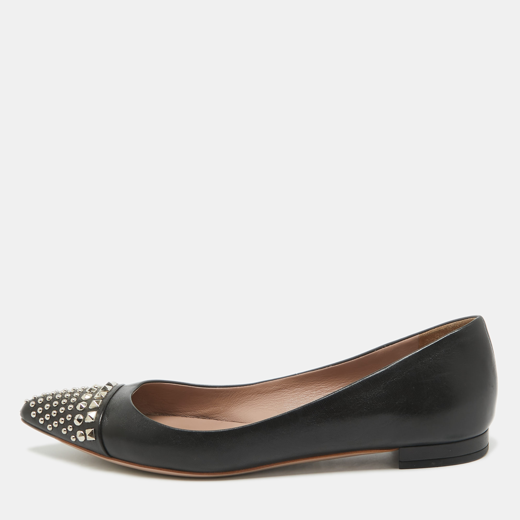 

Gucci Black Leather Studded Cap Toe Ballet Flats Size