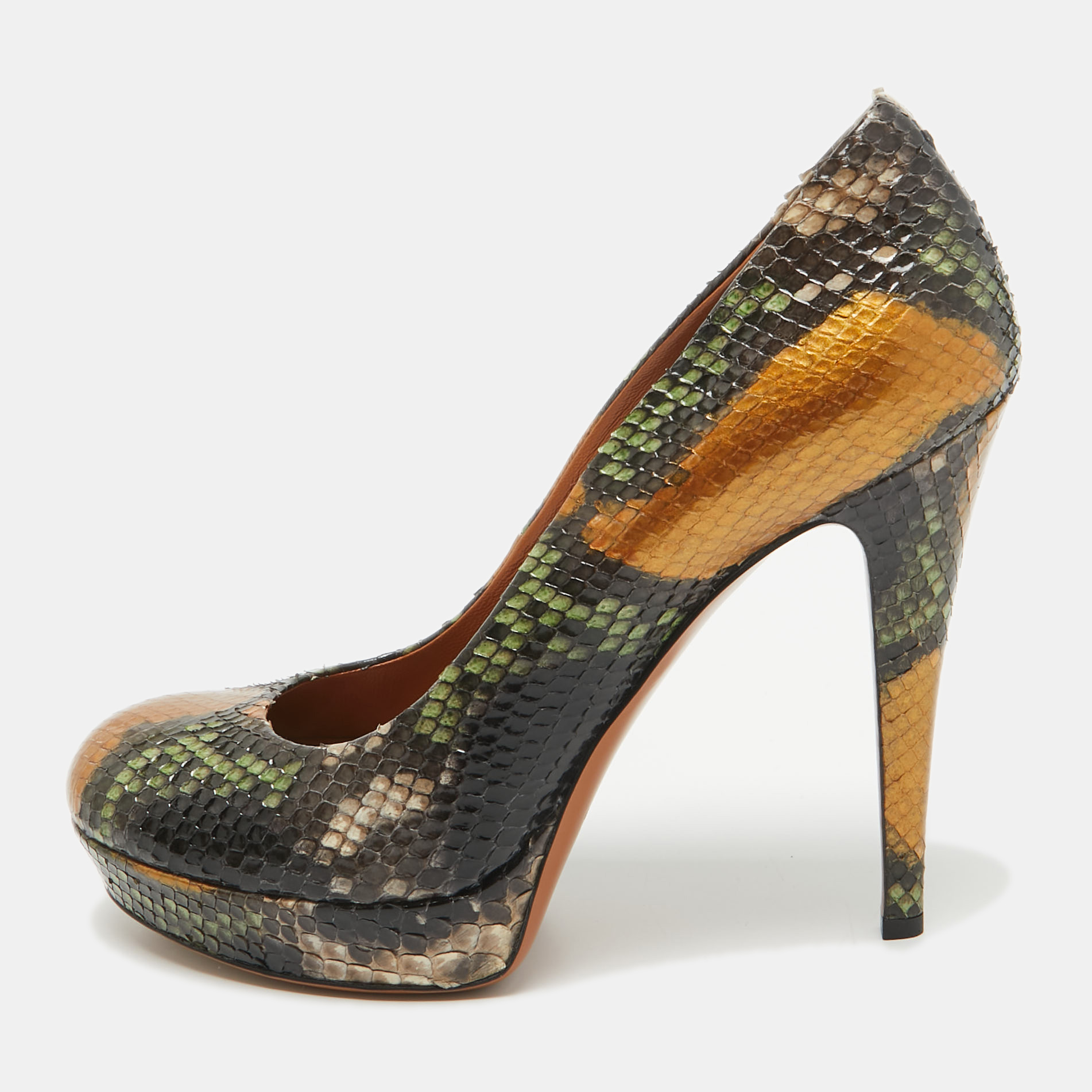 Pre-owned Gucci Multicolor Python Betty Platform Pumps Size 38 In Black