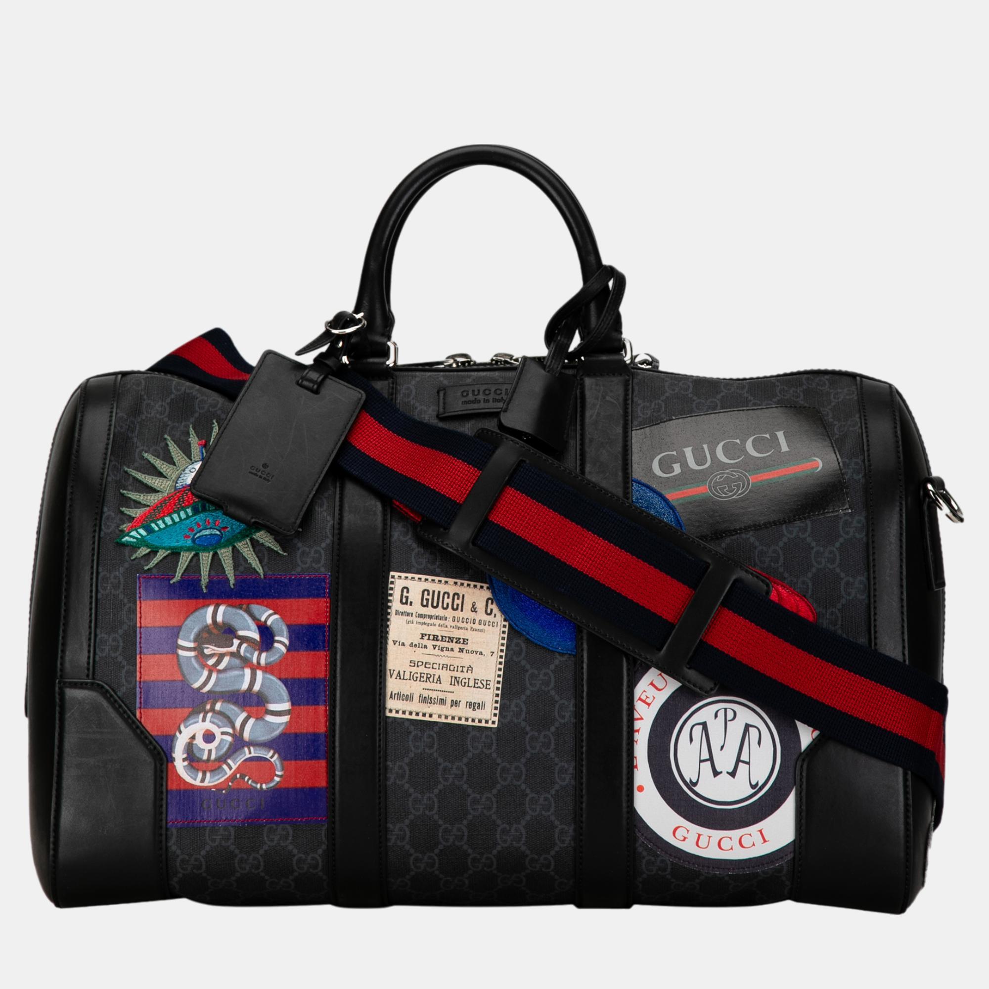 Pre-owned Gucci Black Gg Supreme Night Courrier Travel Bag