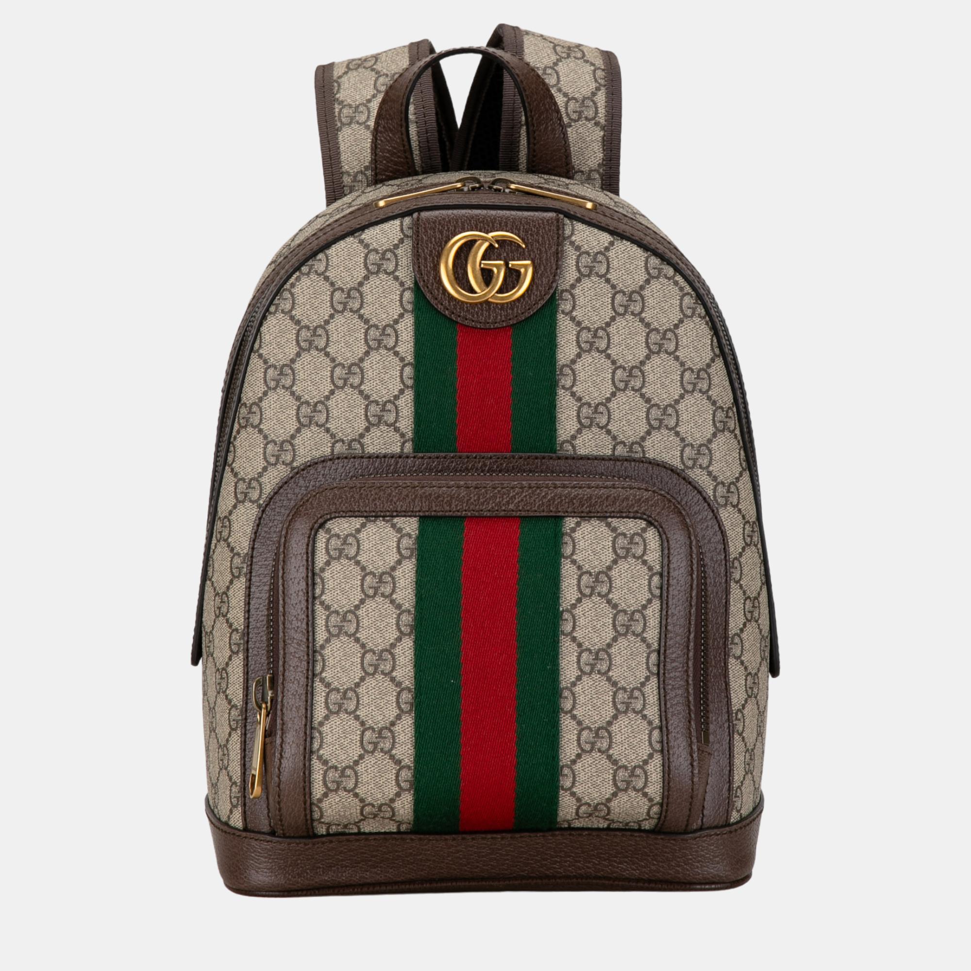 Pre-owned Gucci Beige/brown Small Gg Supreme Ophidia Backpack