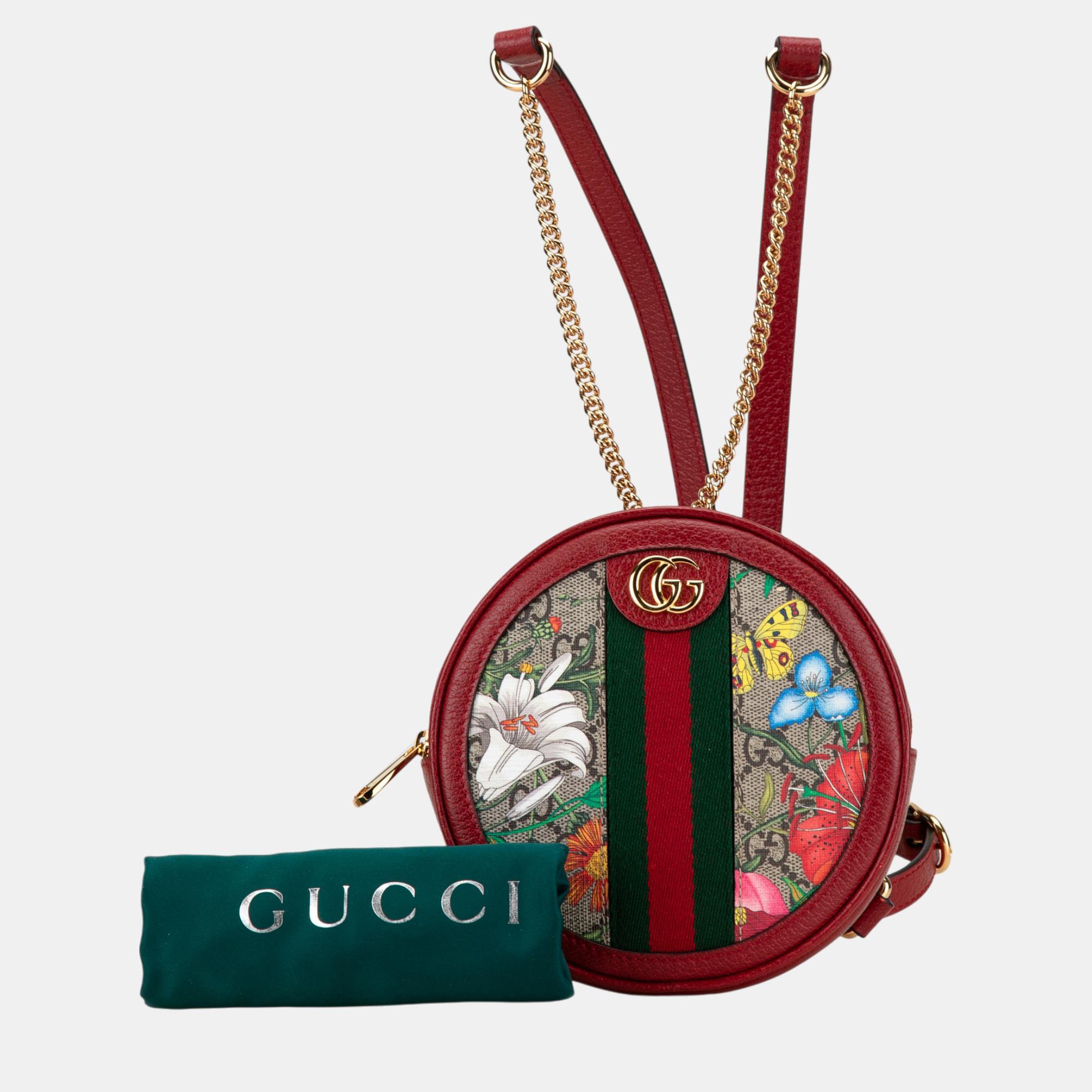 Gucci Multicolour GG Supreme Flora Ophidia Round Backpack 