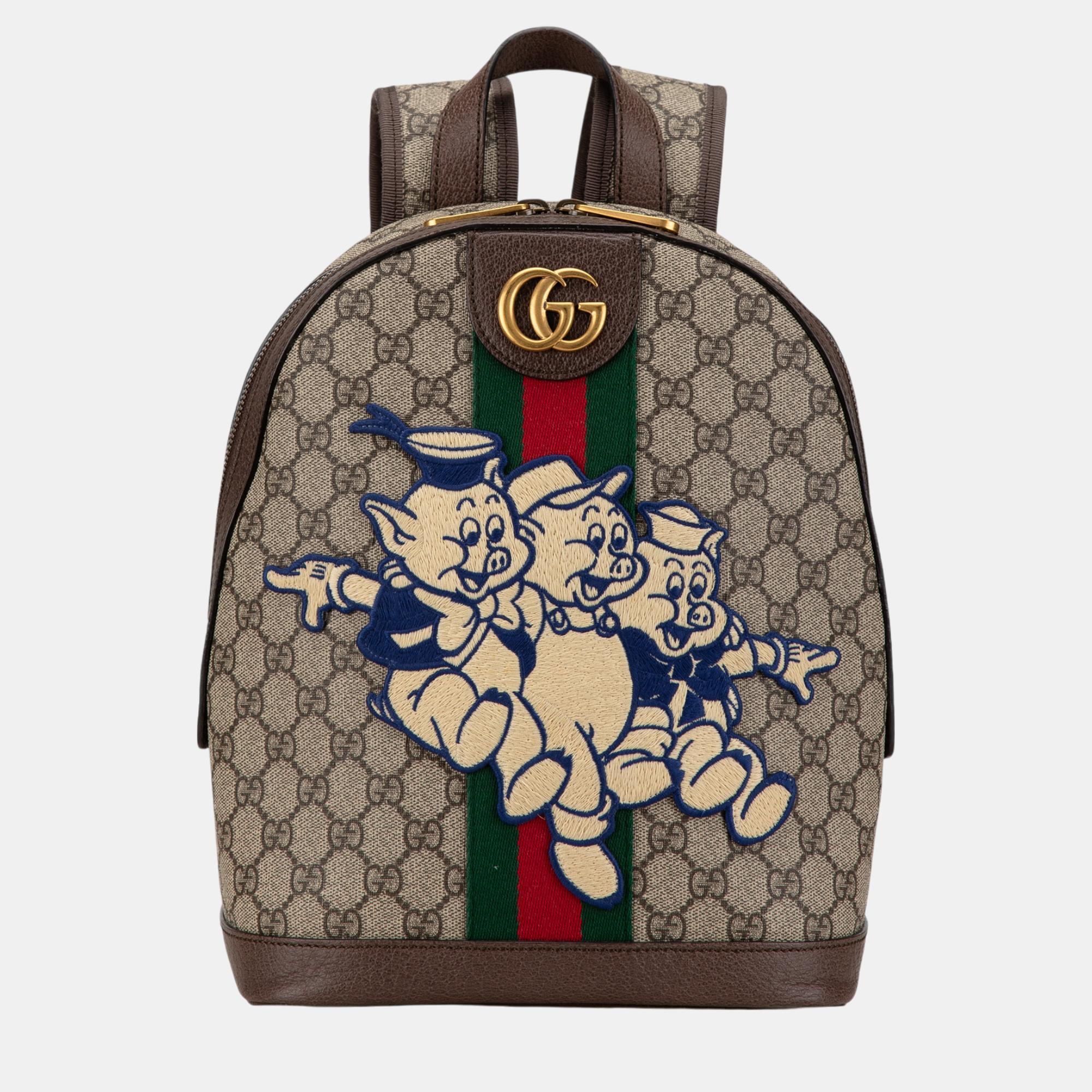 

Gucci Beige/Brown GG Supreme Ophidia Three Little Pigs Backpack