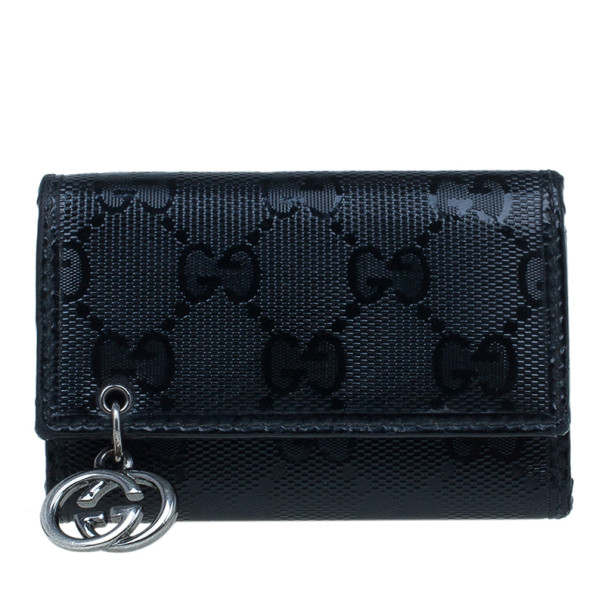 Pre Owned Gucci Black GG Diamante Key Case Holder