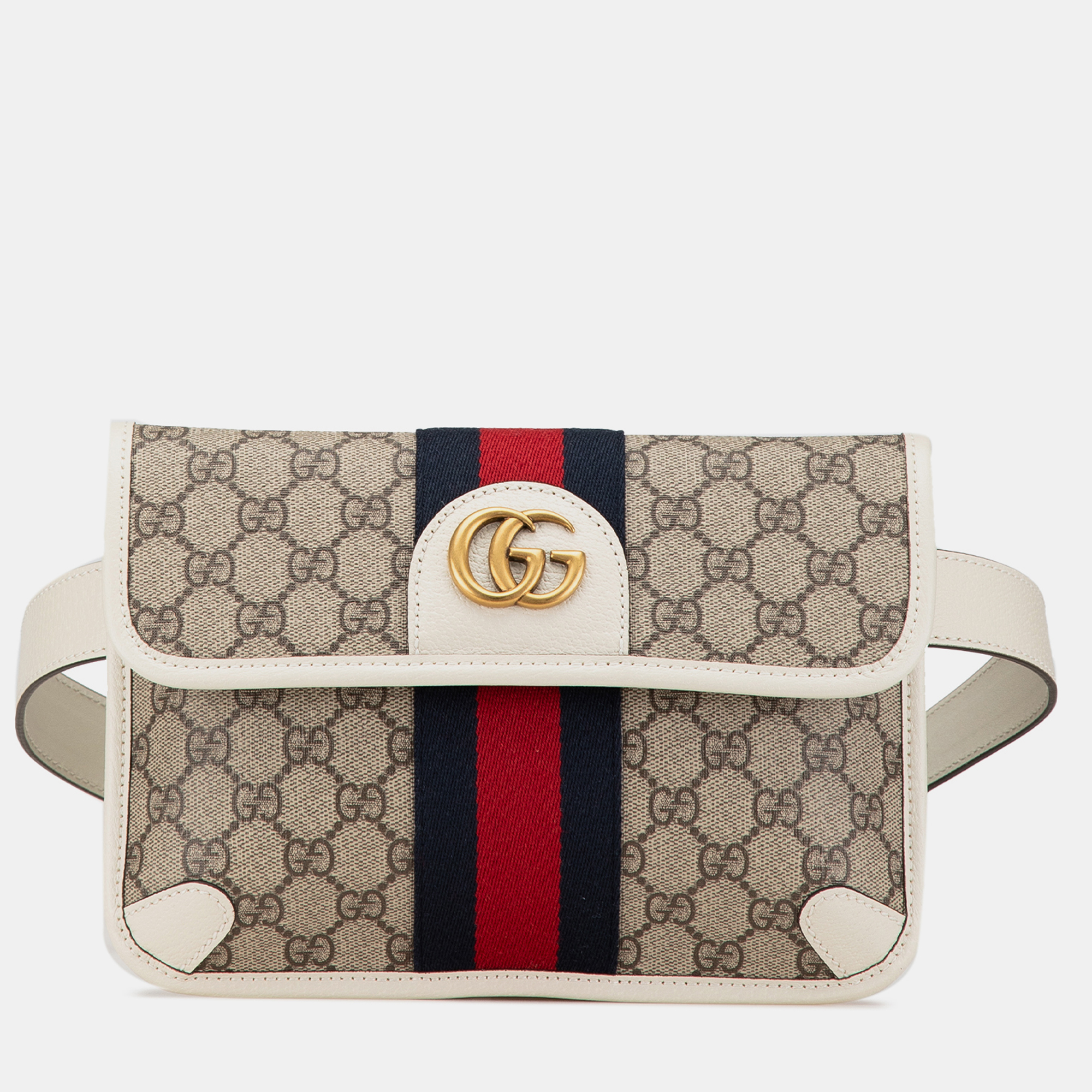 

Gucci Beige/White Leather Canvas GG Supreme Ophidia Belt Bag