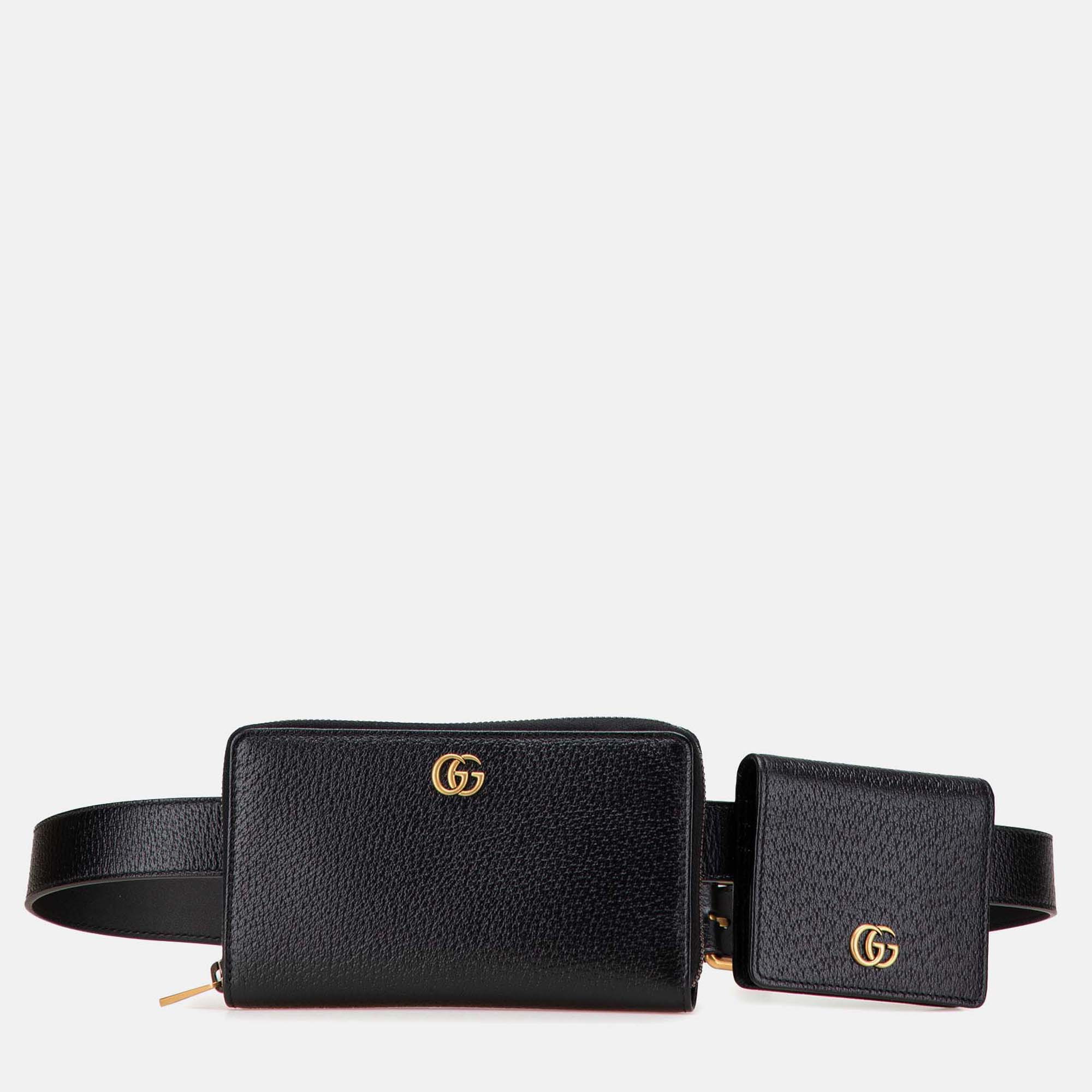 

Gucci Black GG Marmont Leather Double Belt Bag