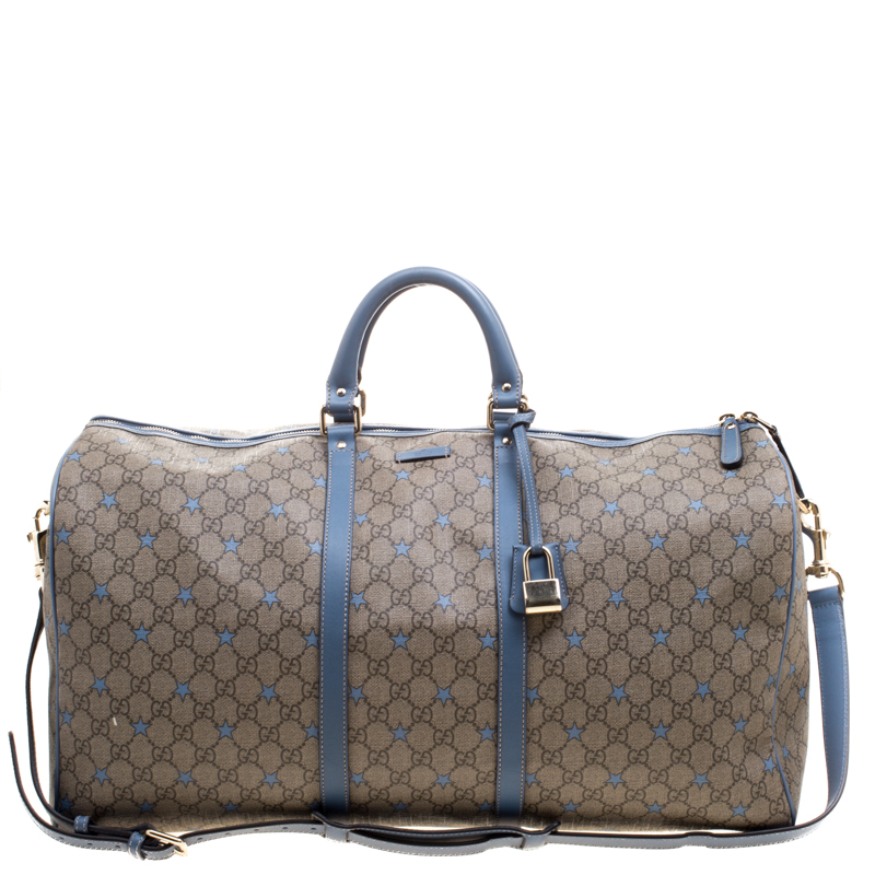 Gucci Beige/Blue GG Supreme Star Canvas Large Carry On Duffle Bag Gucci