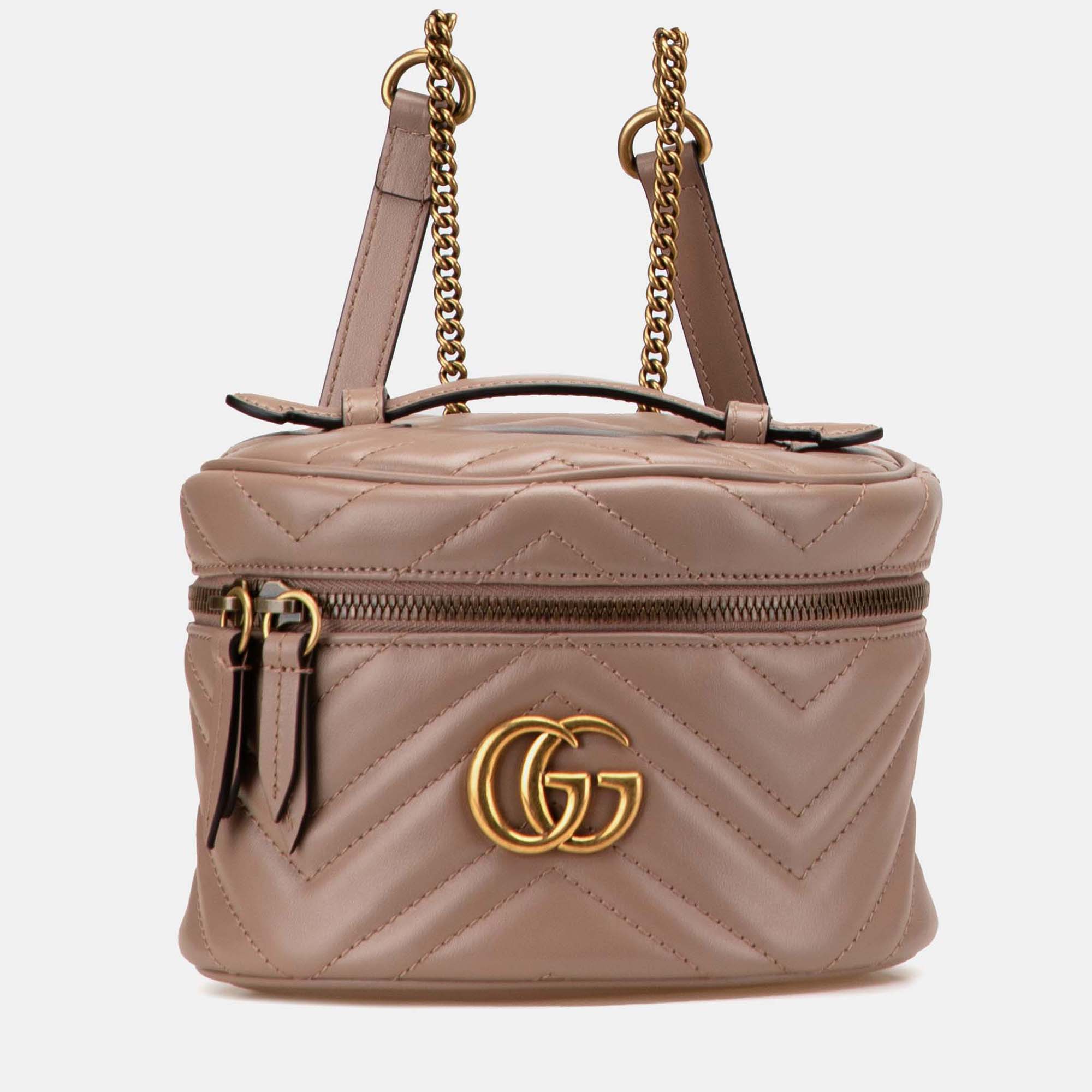 

GG Marmont Round Matelasse Leather Backpack, Pink