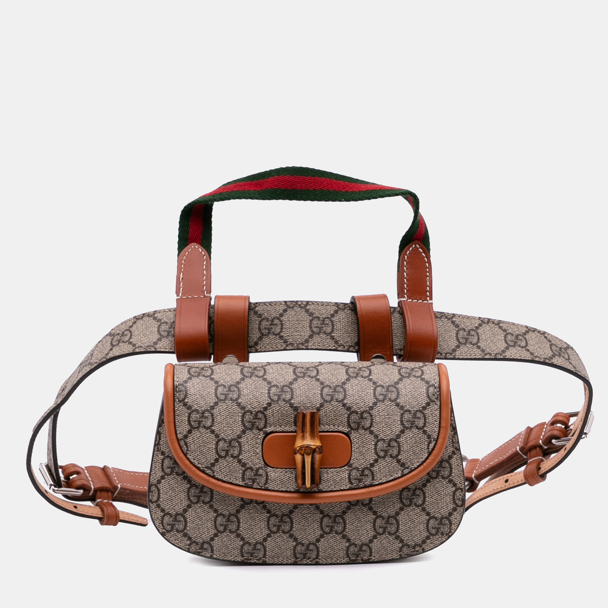 

Gucci Brown Mini GG Supreme Web Bamboo 1947 Belt Bag