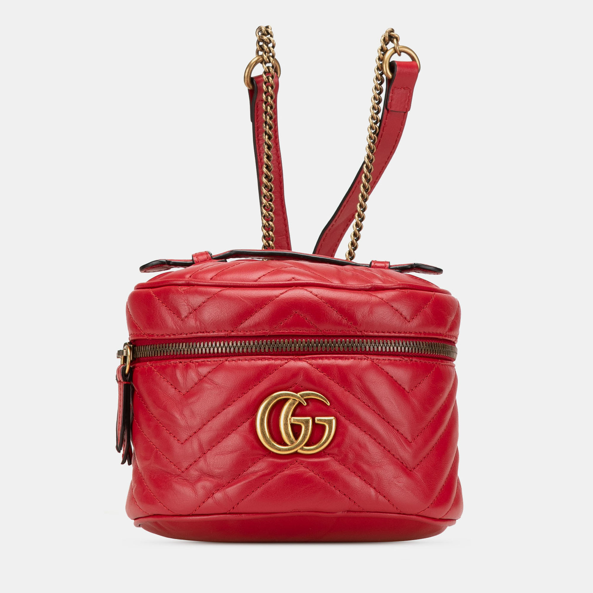 

Gucci GG Marmont Round Red Matelasse Leather Backpack