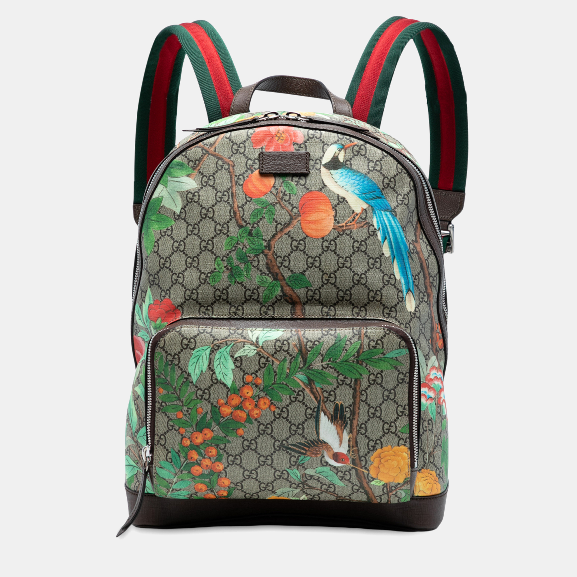 Pre-owned Gucci Beige/brown Calf Leather Coated Canvas Gg Supreme Tian Backpack In Sand