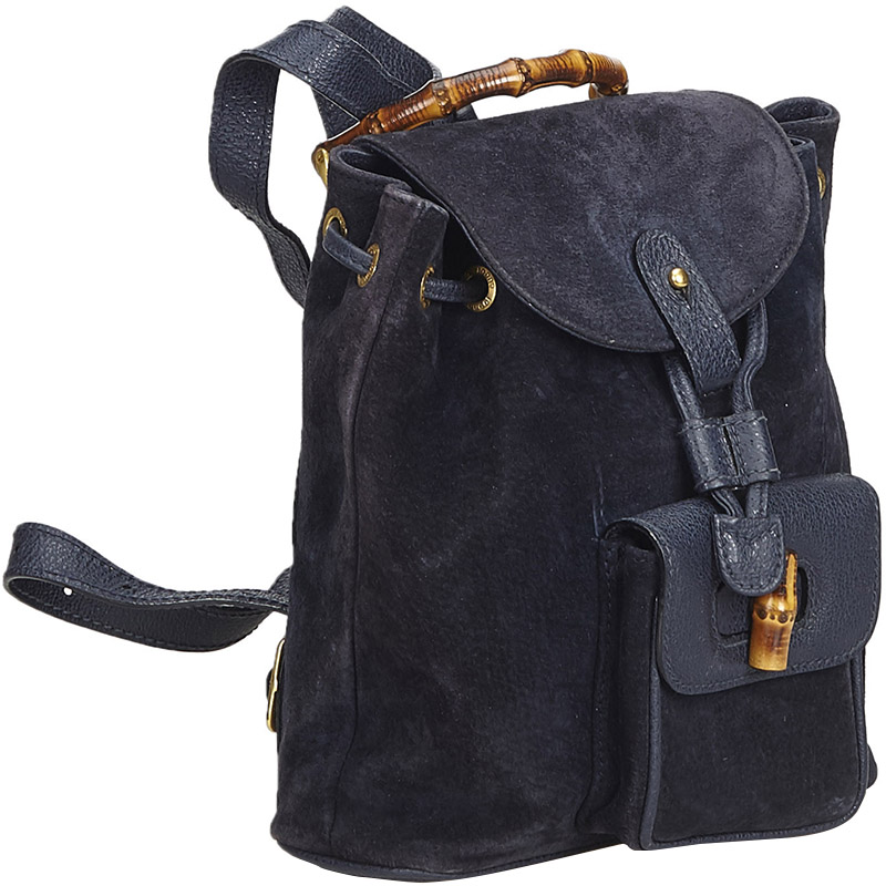 

Gucci Navy Blue Bamboo Suede Drawstring Backpack