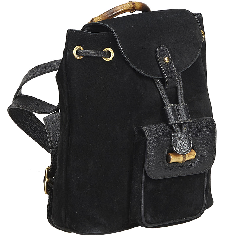 

Gucci Black Suede Bamboo Drawstring Backpack