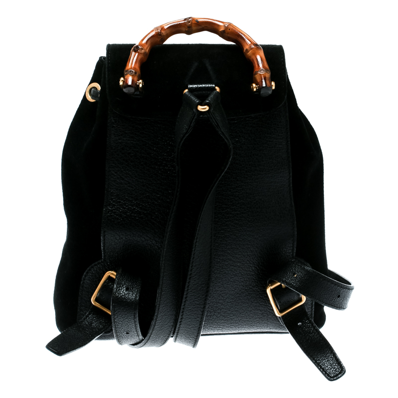Gucci Leather Drawstring Bamboo Mini Black Suede Backpack – MISLUX