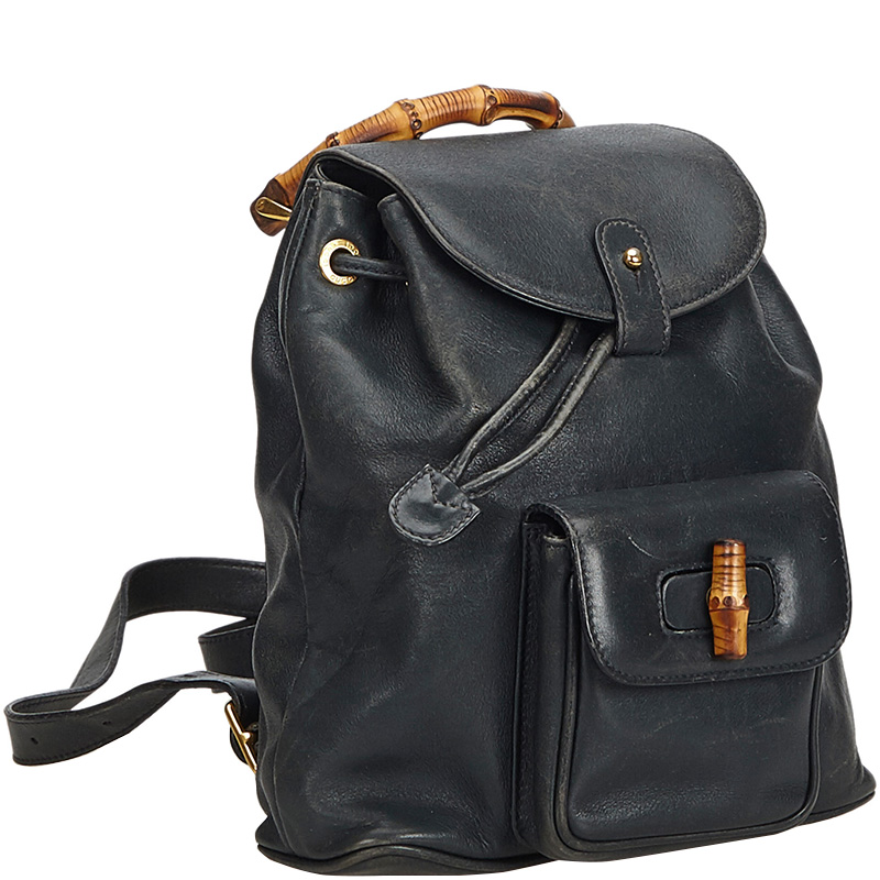 

Gucci Black Bamboo Leather Drawstring Backpack
