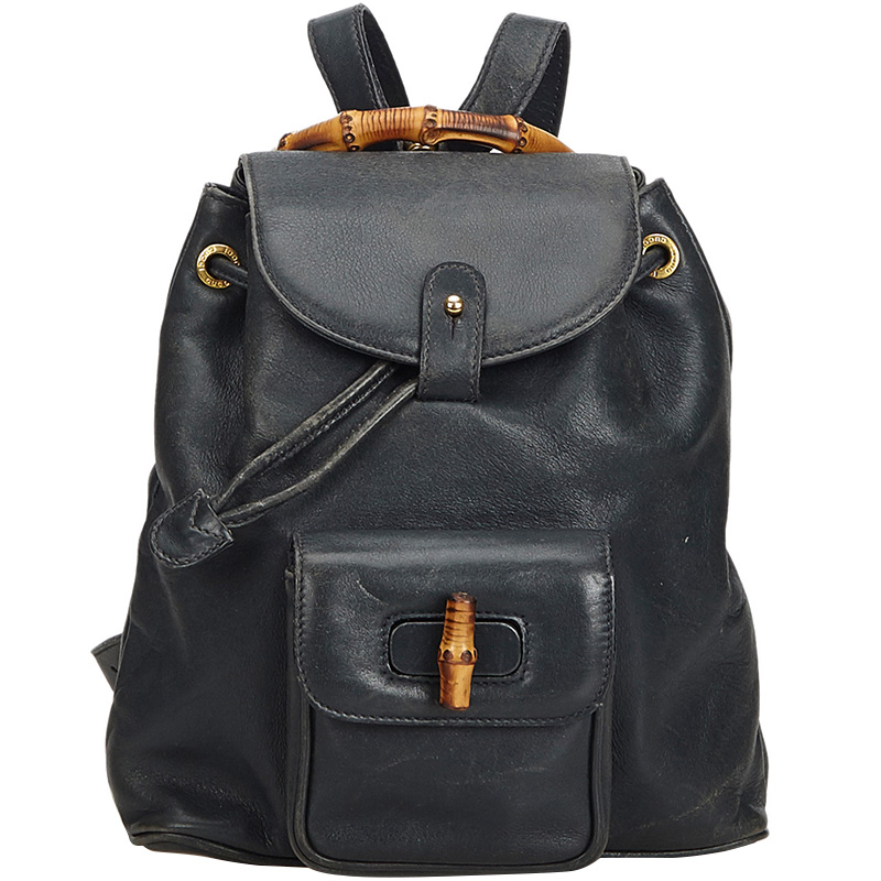 Buy Gucci Black Bamboo Leather Drawstring Backpack 181789 at best price | TLC