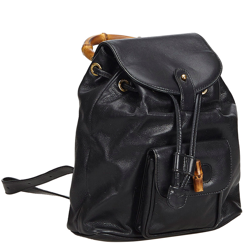 

Gucci Black Bamboo Leather Drawstring Backpack