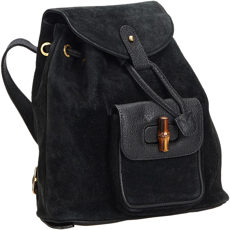 

Gucci Black Suede Bamboo Drawstring Backpack