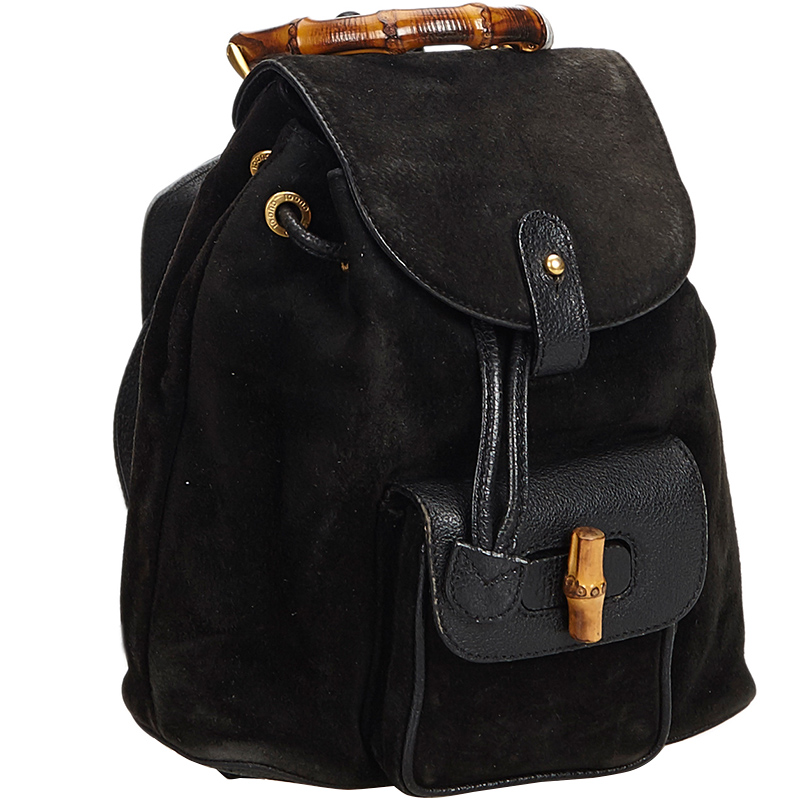 

Gucci Black Bamboo Suede Leather Drawstring Backpack