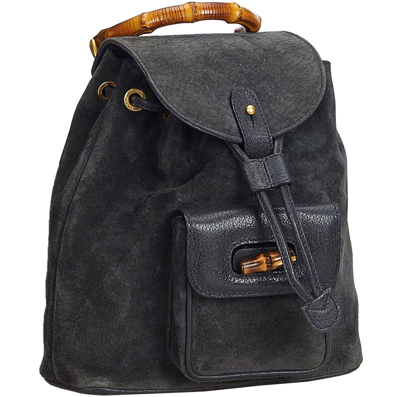 

Gucci Black Bamboo Suede Leather Drawstring Backpack