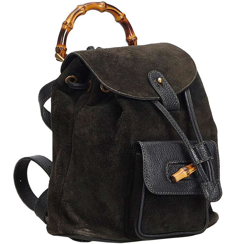 

Gucci Black Bamboo Suede Leather Drawstring Backpack