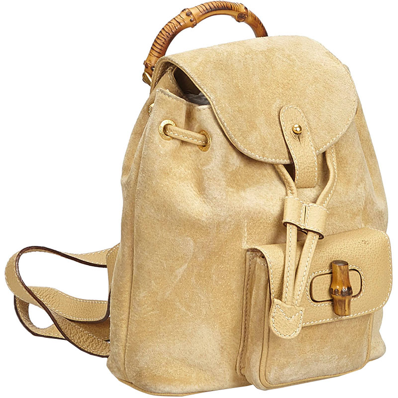 

Gucci Beige Bamboo Suede Drawstring Backpack