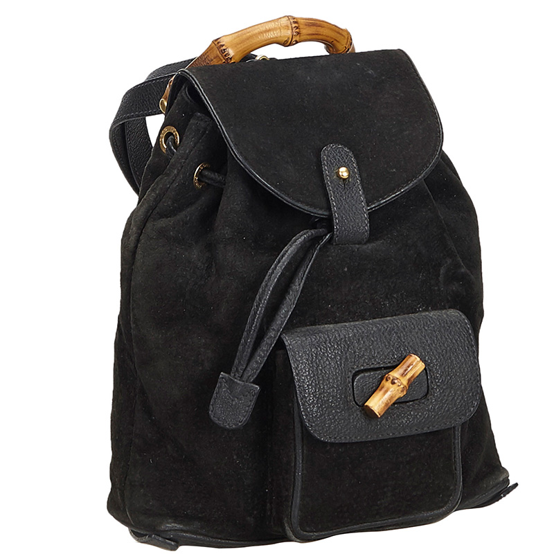 

Gucci Black Suede Bamboo Drawstring Backpack