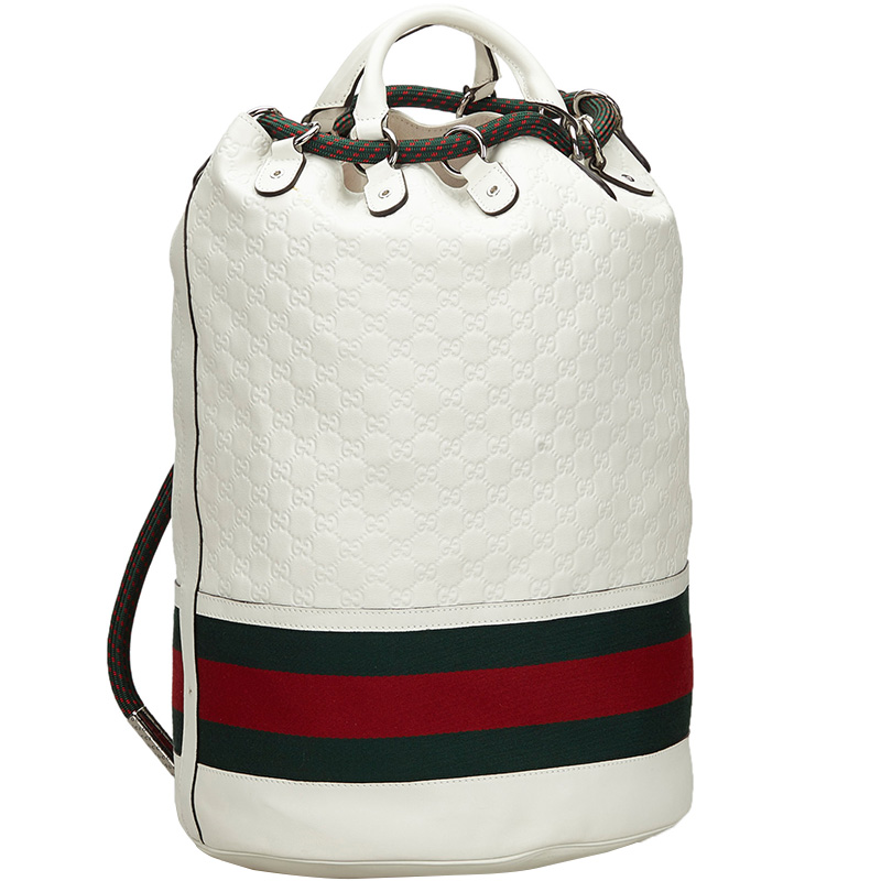 

Gucci White Guccissima Web Aquariva Leather Backpack