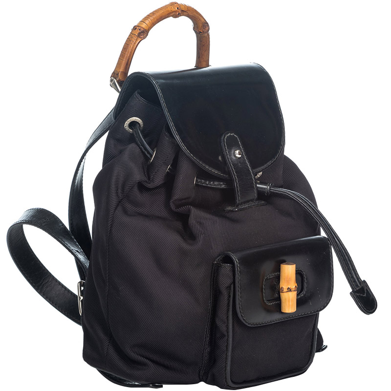 

Gucci Black Nylon And Leather Bamboo Drawstring Backpack