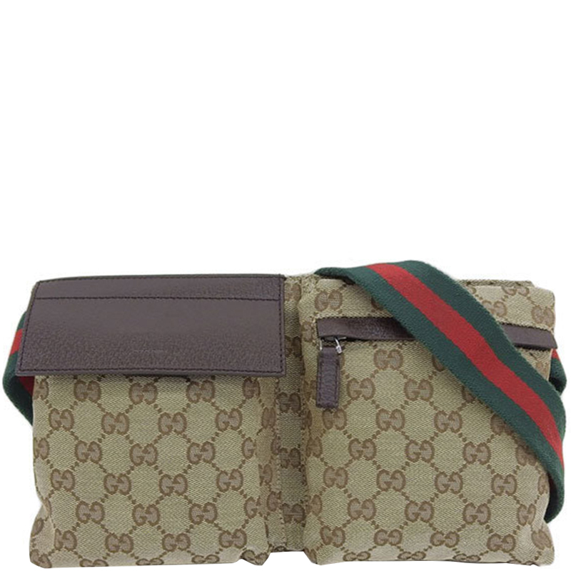 

Gucci Brown GG Canvas Leather Waist Belt Bag