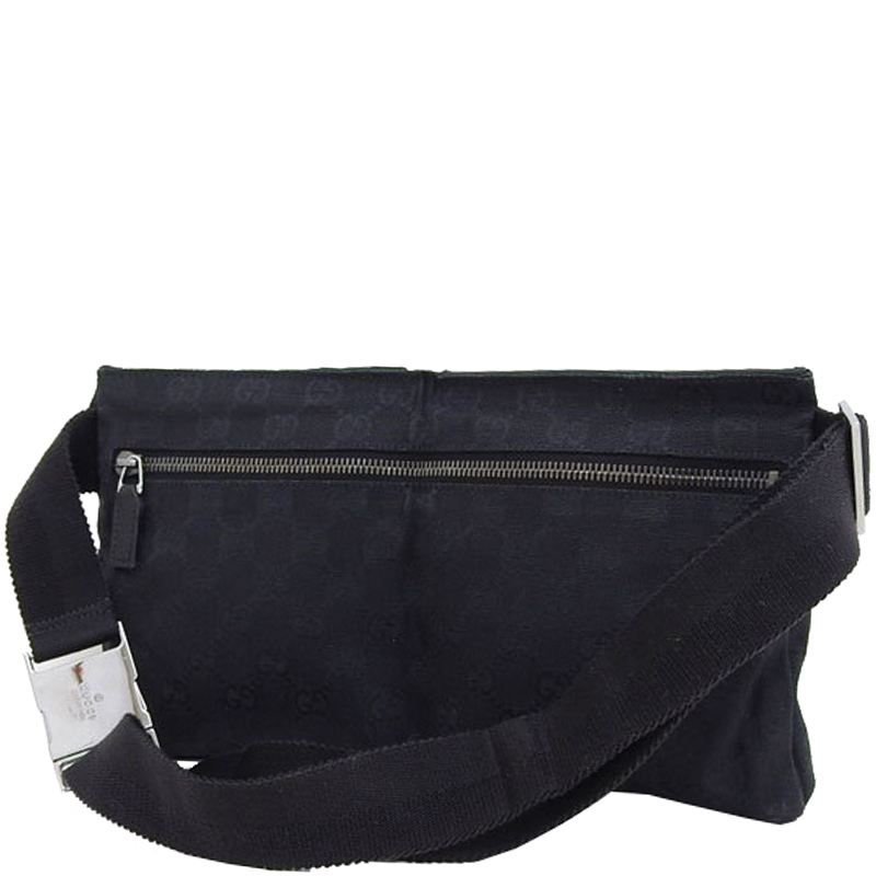 

Gucci Black GG Canvas Leather Waist Belt Bag