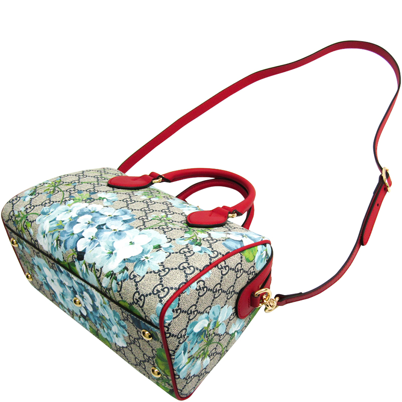 

Gucci Red Canvas Leather GG Supreme Blooms Medium Boston Bag, Multicolor