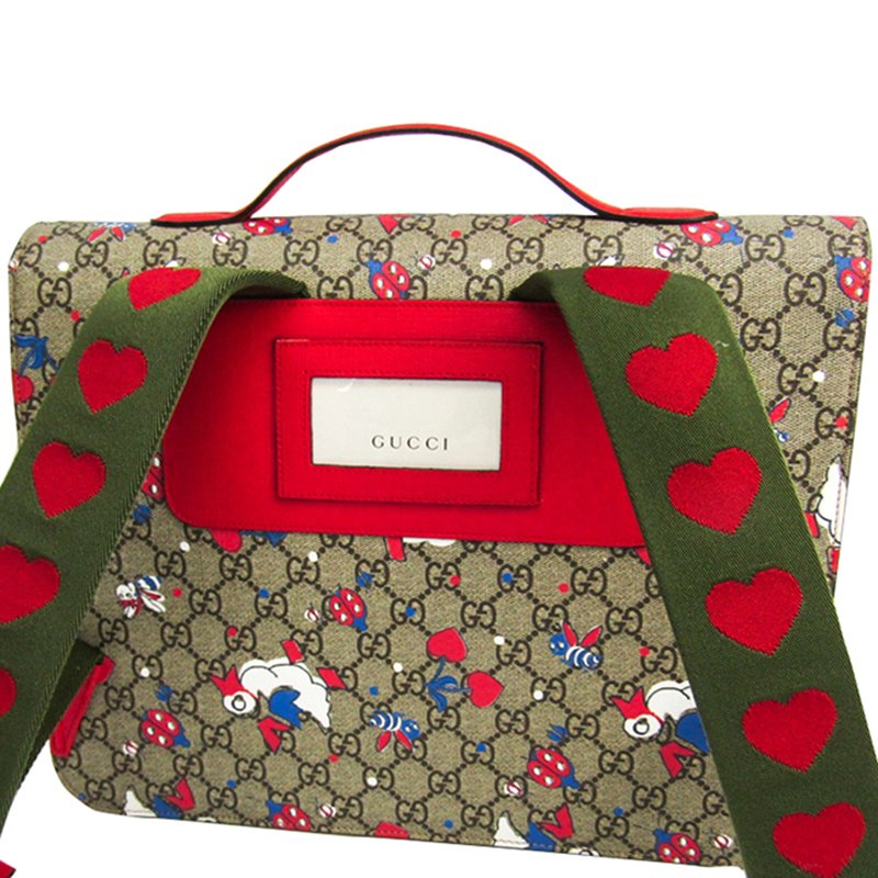 

Gucci Beige/Red GG Supreme Canvas Leather Backpack