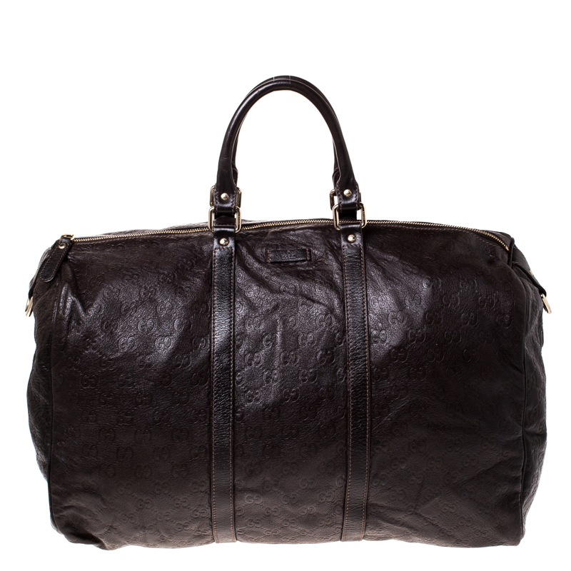 Pre Owned Gucci Brown Guccissima Leather Carry On Duffle Bag