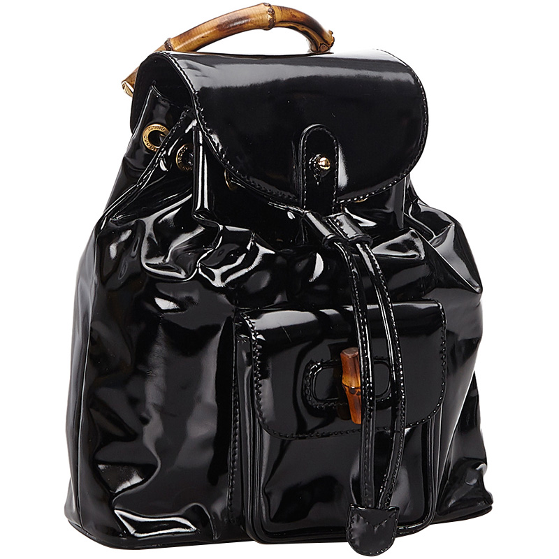 

Gucci Black Patent Leather Bamboo Drawstring Backpack