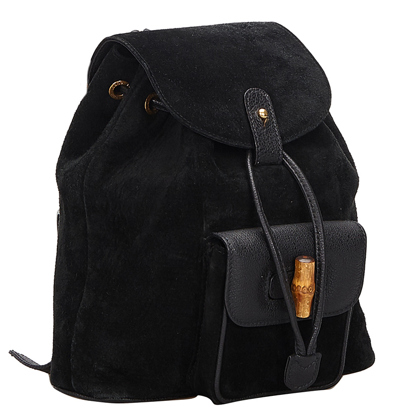 

Gucci Black Suede Bamboo Drawstring Backpack