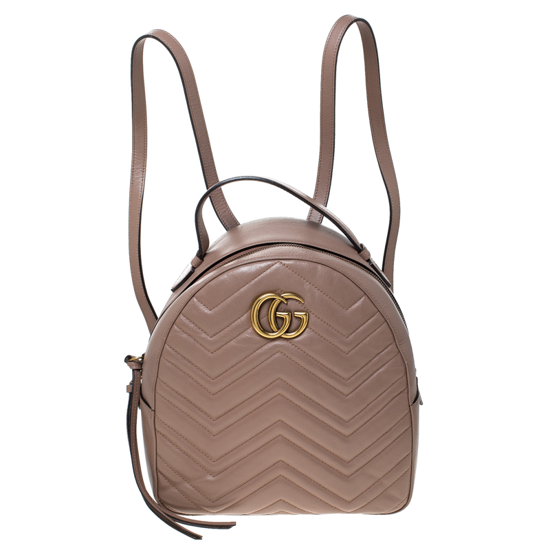 Gucci Beige Matelasse Leather GG Marmont Backpack 