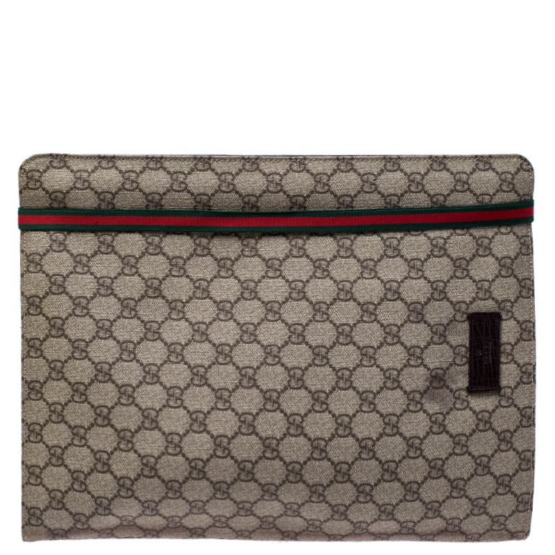 Gucci Beige GG Supreme Canvas Portfolio Document Case