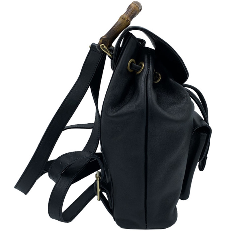 

Gucci Black Leather Vintage Bamboo Backpack
