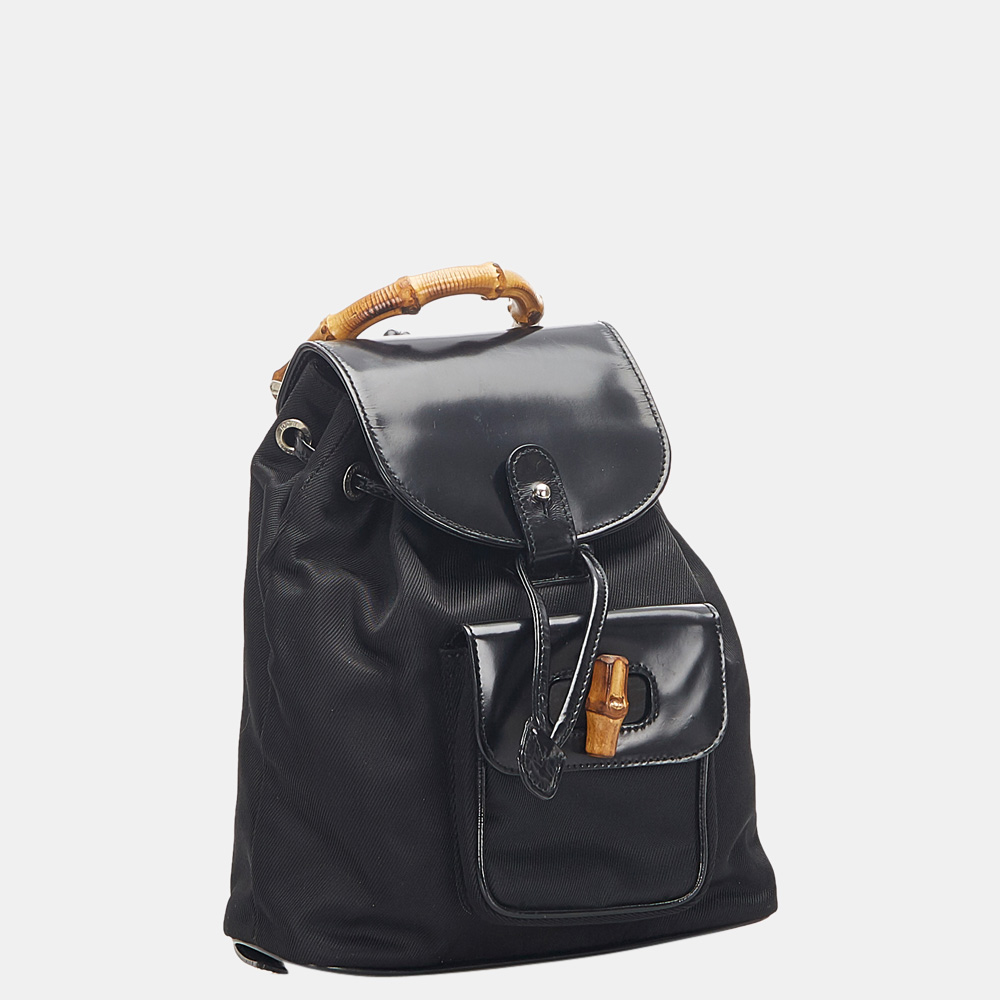 

Gucci Black Bamboo Canvas Drawstring Backpack