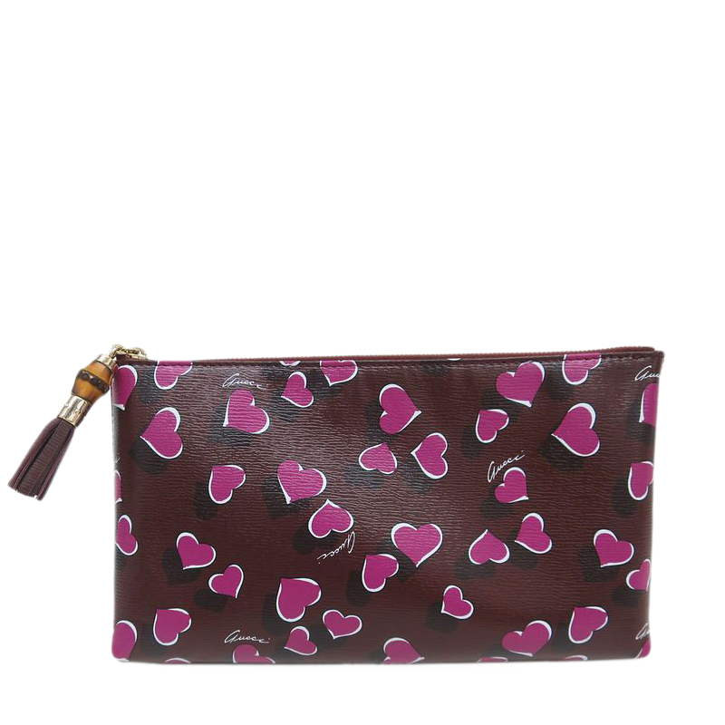 مملوكة مسبقًا Gucci Bordeaux Leather Heart Pattern Pouch