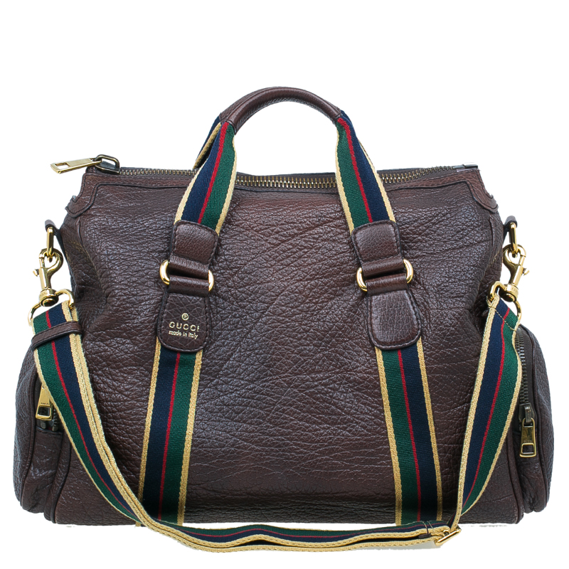 Gucci Brown Leather Duffle Travel Bag